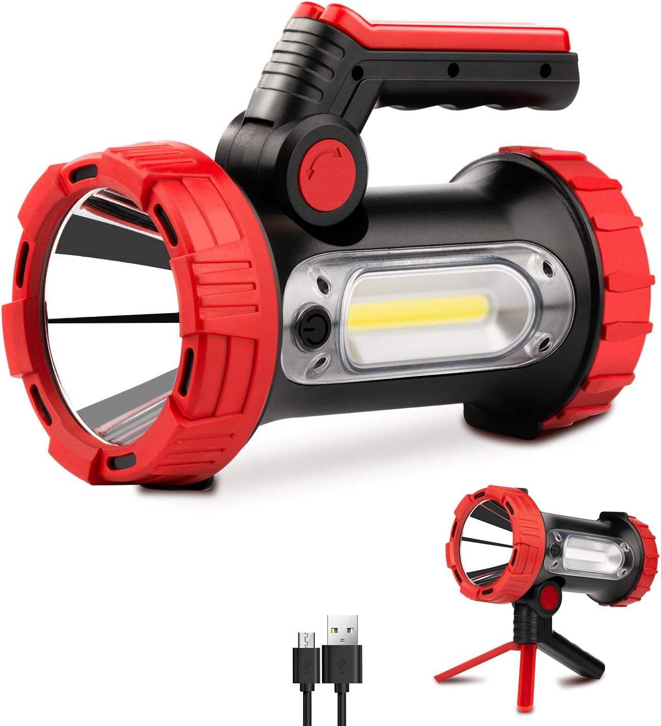 6000Lumens LED Rechargeable Spotlight Flashlight 6 Modes Bright Handheld Large Flashlight With Tripod