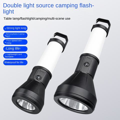 Dual Light Source Power Torch Sidelight Lighting Camping Ambience Light Charging Long Endurance Bright Flashlight