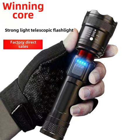 Super Light Aluminum Rechargeable Flashlight Outdoor Camping Patrol Spotlight Zoom Gun Large Floodlight Laser Gun Can Be Sent