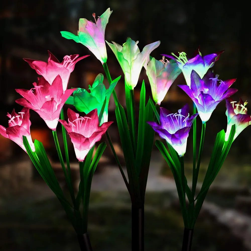 7 Colors IP 65 Waterproof Outdoor Solar Flower Garden Light for Garden Patio Yard Pathway Decoration