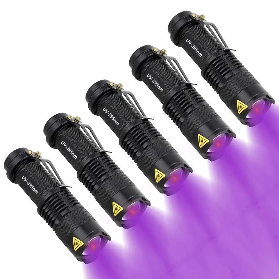 Zoomable Flashlight LED Highlight UV Mini Torch Battery Small Flashlight Pet Hair Scorpion Detecting Ultraviolet Light