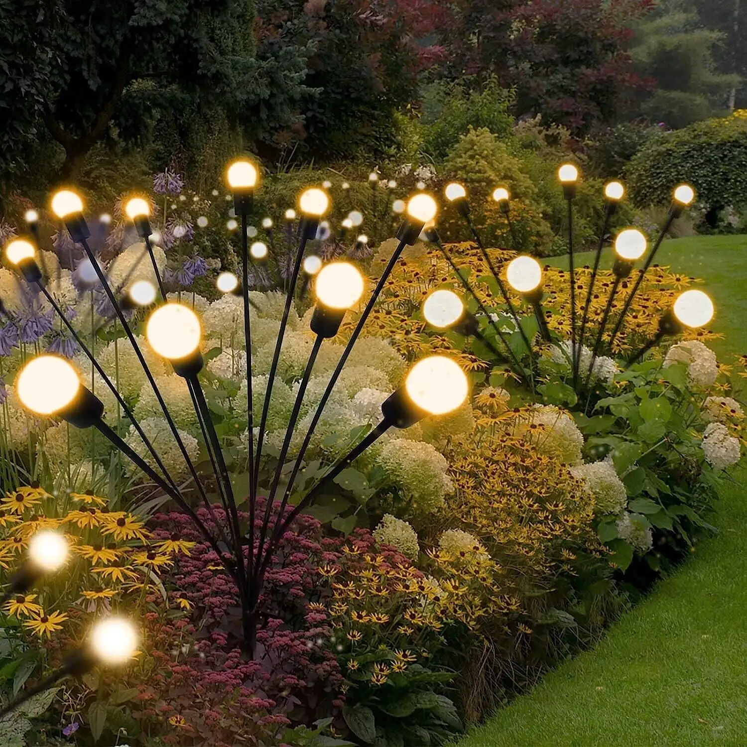 6/8/10/16 Recommend Led Solar Powered Wind-Powered Swaying Firefly Lamp Landscape Garden Outdoor Rgb Firework Solar Garden Light