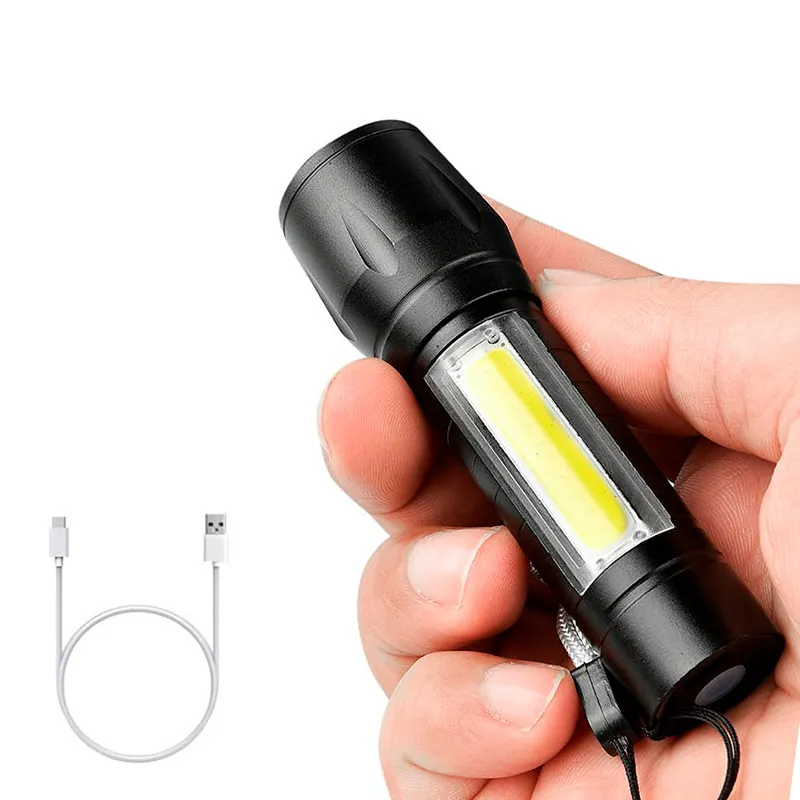 Built in Battery Usb Mini Flashlight Waterproof Cob Led Zoom Aluminum 3 Modes Torch Rechargeable Mini Linterna