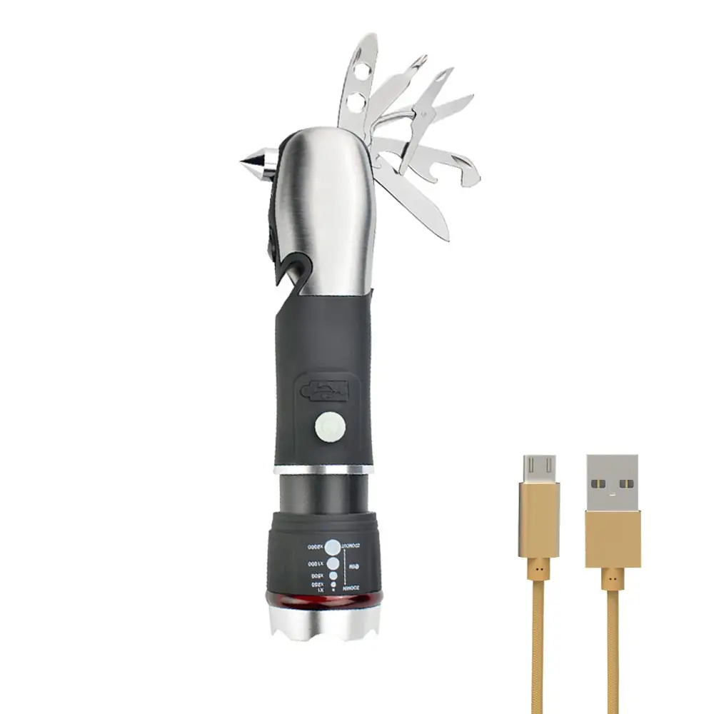 Car Escape Emergency Rechargeable 3W Multi Tool Torch Flashlight