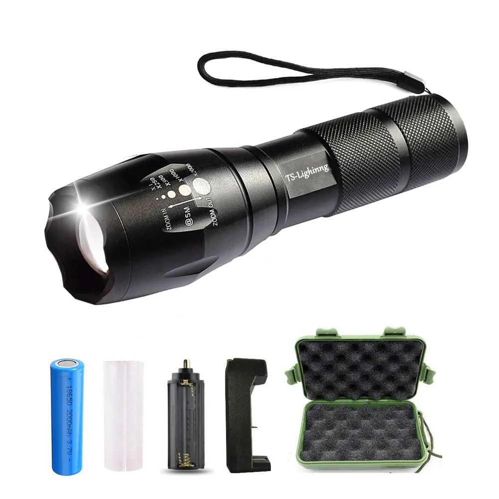 Potente Recargable Tactical Aluminium Alloy Flashlight 2000 Lumen Zoomable Xml T6 Led Linterna