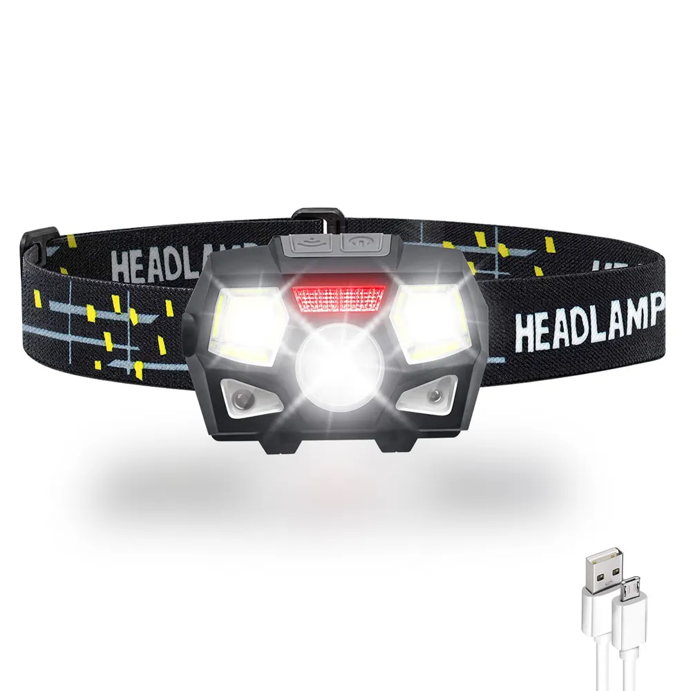 New 5 Modes Waterproof Head Torch High Power Led Headlamp USB Rechargeable Motion Sensor Led COB Head Flashlight