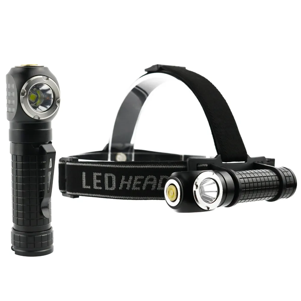 2 in 1 Rechargeable Head Torch Aluminum Alloy Headlamp with Flashlight