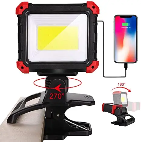10W 750ml Mini COB Work Light Outdoor Camping Light Portable Rotatable Usb Rechargeable with Clamp and Twin Magnets Power Bank