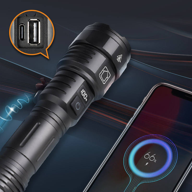 High Power C-Type Rechargeable LED Flashlight IP44 Waterproof Tactical Adjustable 100-1000 Lumens Zoom Focus CE Certified AAA