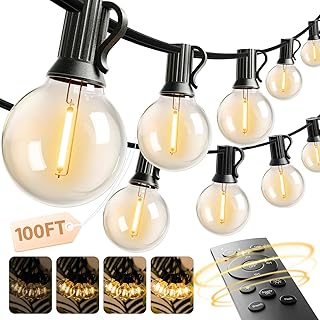 100FT Outdoor String Lights G40 with Remote, 54 LED Shatterproof Bulbs, Dimmable Patio Globe Lights Waterproof, Hanging Outside Lighting for Backyard, Garden, Deck, Balcony, Porch, Café, Decor
