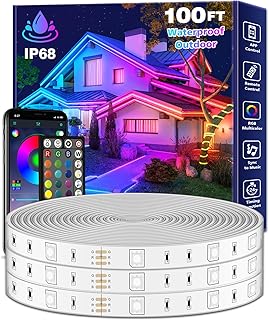 100Ft Outdoor Waterproof LED Strip Lights,Music Sync RGB IP65 Led Lights with App Control and Remote,Color Changing Waterproof Led Rope Lights for Outdoor,Balcony,Roof,Garden,Stairs Party