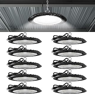 10 Pack UFO LED High Bay Light, 150W, 19500 Lumens, 5000k Ultra Bright Commercial Shop Lights for Warehouse, Factory, Workshop, Garage & Barn, Ceiling Mount, Plug & Play, 120V, UL