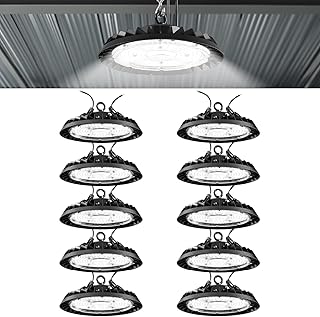 10 Pack UFO LED High Bay Light, 150W, 21000 Lumens 5000K 100-277V Dimmable 0-10V, Ultra Bright Commercial Shop Lights for Warehouse, Factory, Workshop, Garage & Barn, Ceiling Mount, UL