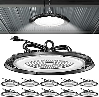 10 Pack UFO LED High Bay Light, 200W, 28000 Lumens, 5000K, 0-10V Dimmable, 120V, IP65 Wet-Rated, Ultra Bright Plug&Play Commercial Shop Lights for Warehouse, Factory, Workshop, Garage, Barn, UL