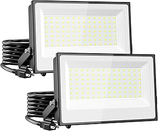 120W Flood Lights Outdoor,12000lm Bright LED Work Light with Plug,Daylight White LED Flood Lighting, IP66 Waterproof Security Yard Lights for Yard Garage Stadium 2 Pack