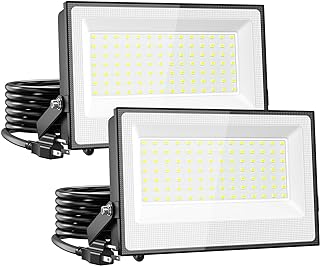 120W Flood Lights Outdoor,12000lm Bright LED Work Light with Plug,Daylight White LED Flood Lighting, IP66 Waterproof Security Yard Lights for Yard Garage Stadium 2 Pack