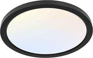 12 Inch Selectable CCT LED Round Flat Panel Light, 24W 3000K/4000K/5000K, Edge-Lit Flush Mount Ceiling Light Fixture for Kitchen, Bedroom, Laundry and Closet Room, Black