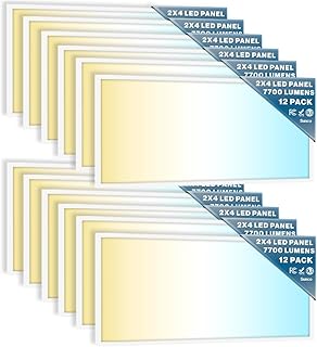 12 Pack 2x4 LED Flat Panel Light Drop Ceiling Office Fixture, 7700 LM, Selectable Features, 40W/50W/60W, 4000K/5000K/6000K, Dimmable (0-10V), Dustproof ETL.