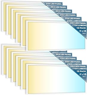 12 Pack 2x4 LED Flat Panel Light Drop Ceiling Office Fixture, 7700 LM, Selectable Features, 40W/50W/60W, 4000K/5000K/6000K, Dimmable (0-10V), Dustproof ETL.