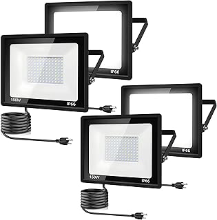 150W LED Flood Light Outdoor,15500LM LED Work Light with US Plug,6000K Daylight White,IP67 Waterproof Outdoor Floodlights for Yard,Garden,Playground