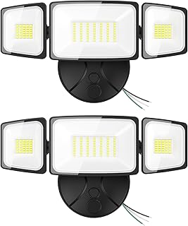 2 Pack 75W Flood Lights Outdoor, 7000LM LED Flood Lighting Outdoor Switch Controlled, IP65 Waterproof Exterior Floodlight Fixture with 3 Adjustable Heads, 6500K Security Light for Garage Yard
