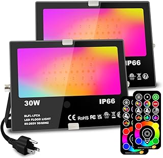 30W Led Flood Light Outdoor 300W Equivalent, Color Changing RGB Lights with Remote, 120 RGB Colors, Warm White 2700K, Timing, Custom Mode, Uplight Landscape Lights,IP66 US 3-Plug (2 Pack)