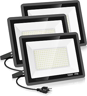 3 Pack 100W Led Flood Lights Outdoor,Super Bright 11600LM Security Lights with Plug,Exterior IP66 Waterproof 5000K Daylight White FloodLight for Basketball Court, Yard, Garden, Playground