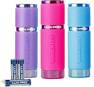 3 Pack Mini Flashlights - LP395 Gel Glow in Dark - Aluminum LED Flashlights with Maximum Brightness of 40 Lumens - IPX4 Water Resistant - 3 AAA Batteries Included - Pink, Purple & Blue