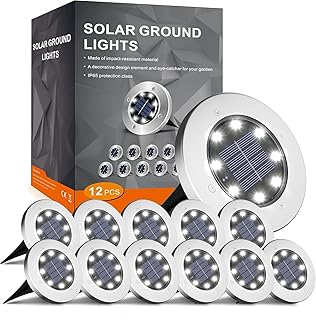 4.6 inch Solar Lights Outdoor Waterproof,12 Pack Solar Lights for Outside, Solar Garden Lights Landscape Lighting for Patio Pathway Lawn Yard Deck Driveway Walkway, Cold White