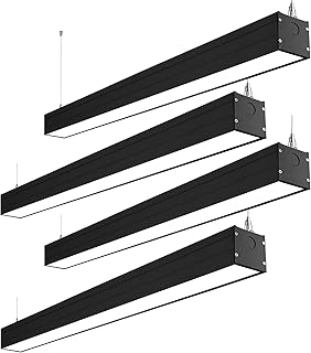 4FT LED Architectural Suspended Linear Channel Light Linkable, 23/32/40W 3000K/4000K/5000K CCT Selectable, 0-10V Dim Office Lighting Fixture for Commercial Places, 4600lm, ETL, 4 Pack - Black