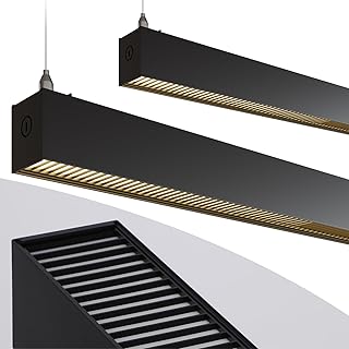 4FT Linkable Anti Glare LED Linear Light, Louvered Lens Commercial Grade Architectural Suspended Lighting Fixture, UGR<19 100-277V 3CCT, ETL Listed, Aluminum Housing, Black, Pack of 2