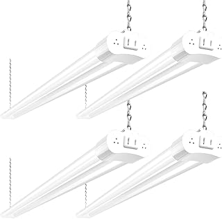 4 Pack Linkable LED Shop Light, 4FT 42W [250W Equivalent], 4400lm, 5000K Daylight, with Plug, Utility Light Fixture, Hanging or Surface Mount, White
