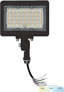 50W LED Flood Light, 3CCT 3000K/4000K/5000K Selectable, IP65 Waterproof Lighting, Adjustable Knuckle Mount, 7050LM, 0-10V Dimmable, 120-277V, Outdoor Security Floodlight for Yard, Bronze, UL