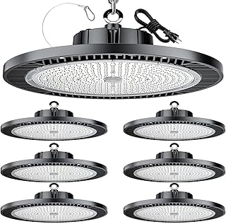6Pack Super Bright 200W LED High Bay Light with 30000lm 5000K,100V-277V,5000K with US Plug, 5Cable High Bay Led Shop Lights for Warehouse Workshop Factory Gym Garage with FCC certificated