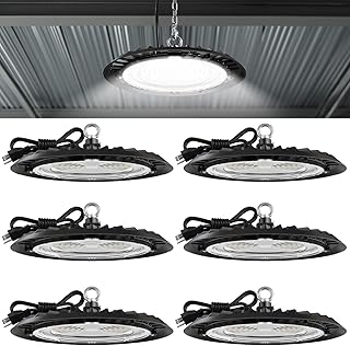 6 Pack UFO LED High Bay Light, 150W, 19500 Lumens, 5000k Ultra Bright Commercial Shop Lights for Warehouse, Factory, Workshop, Garage & Barn, Ceiling Mount, Plug & Play, 120V, UL