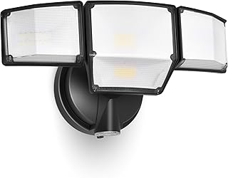 80W Dusk to Dawn Flood Lights Outdoor, 9000LM Super Bright LED Security Light with Photocell, IP65 Waterproof, 5000K Daylight, Hardwired 4 Heads Floodlight for Garage, Yard (Black)
