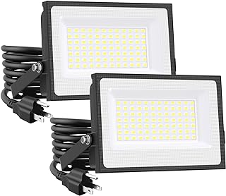 80W Flood Lights Outdoor,8000lm Bright LED Work Light with Plug,Daylight White LED Flood Lighting, IP66 Waterproof Security Yard Lights for Garage Stadium 2 Pack