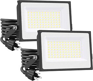 80W Flood Lights Outdoor,8000lm Bright LED Work Light with Plug,Daylight White LED Flood Lighting, IP66 Waterproof Security Yard Lights for Garage Stadium 2 Pack