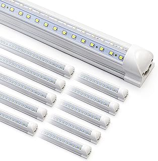 8ft LED Shop Light Fixture - 90W T8 Integrated LED Tube Light - 6500K 12000LM V-Shape Linkable - High Output - Clear Cover - Plug and Play - 270 Degree Lighting for Garage, Shop, Barn