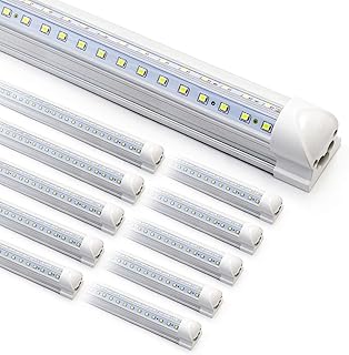 8ft LED Shop Light Fixture - 90W T8 Integrated LED Tube Light - 6500K 12000LM V-Shape Linkable - High Output - Clear Cover - Plug and Play - 270 Degree Lighting for Garage, Shop, Barn