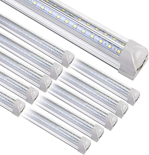 8FT LED Shop Light Fixture, White 10 Pack T8 Integrated Tube Lights, 72W 9500LM 6500K High Output Clear Cover, V Shape 270 Degree Lighting for Garage Warehouse, Upgraded Lights Plug and Play