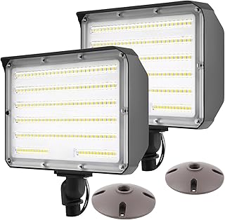 Dusk to Dawn Outdoor 100W LED Flood Light with Knuckle (Plate Included), 14000LM 1000W Equiv., 100-277V 5000K, ETL Commercial Waterproof LED Floodlight Fixture, Security Lighting for Parking Lot