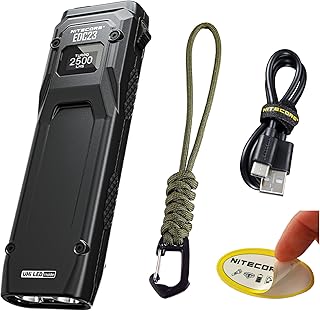 EDC23 EDC Flashlight, 2500 Lumen Ultra-Slim Flat Shape USB-C Rechargeable Fast Charging with Digital OLED Display, Mechanical Lock Switch
