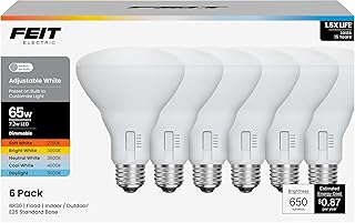Electric BR30 LED Flood Light Bulb, 65W Equivalent, Dimmable, 5CCT, Adjustable White, 650 Lumens, Indoor/Outdoor Residential & Commercial Use, 17,000-Hour Lifespan, BR3065DM5CCTCA15K/6, 6-Pack