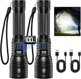 Flashlights High Lumens 2Pack, 5Modes Super Bright Flashlight Rechargeable, LED Flashlight Powerful, Handheld Tactical Flash Lights for Home Emergencies Camping Essentials, Gifts for Men