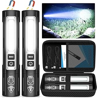 Flashlights High Lumens - Super Bright Small Pocket Magnetic Flashlight, 8 Modes LED Tactical Flash Light, Dual Button Powerful Work Light for Car,Home,Camping,Emergency (2, Pure Black)