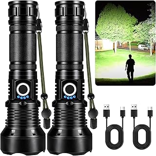 Flashlights High Lumens Rechargeable, 2 Pack 90,000 Lumens Super Bright Flashlight, 5 Modes LED Flashlight, IPX7 Waterproof Powerful Flash Light for Home, Outdoor Activities