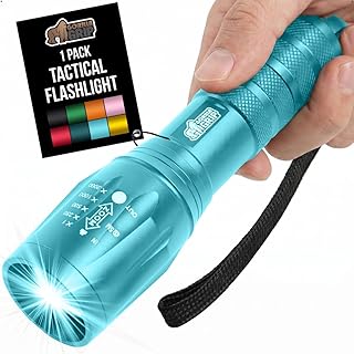 GRIP Powerful LED Tactical Flashlight, 750 FT High Lumens 5 Adjustable Modes, Water Resistant, Ultra Bright Zoom Flashlights, Small Mini Flash Light, Camping, Night Dog Walking, Turquoise