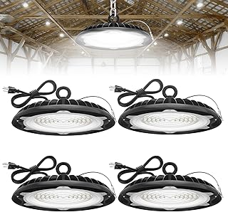 High Bay LED Lights: 4-Pack 150W UFO LED Light with Plug & Play Plug - 5000K IP65 Waterproof Shatterproof Lighting Fixture