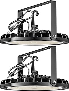 High Bay Light 150W, 22500 LM with US Plug 5ft Cable (150LM/W), 5000K Daylight, Waterproof, UFO Commercial Warehouse Workshop Factory Barn Garage Area Lighting Fixture, 2 Pack